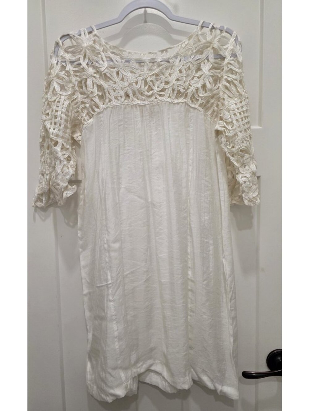 Hot & Delicious Lace Yoke White Silk Sheer Swim Cover/Dress Cottagecore Large